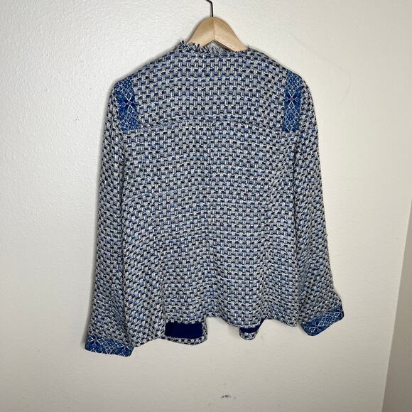 Chico's Woven Paisley Trim Blue Zip Up Blazer 2 (12/14) - Picture 7 of 11